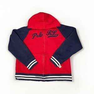 Polo Ralph Lauren Full Zip Fleece Hoodie Red Blue Sweatshirt Boys- SZ L (14/16)